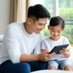 스마트그리드 도시 적용 - **A Modern Malaysian Family Embracing Smart Home Energy Management**
A bright, inviting living r...
