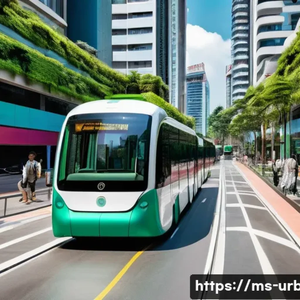 도시인프라 최적화 - A vibrant, high-angle view of a futuristic yet familiar Kuala Lumpur city street at daytime, showcas...