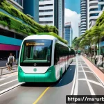 도시인프라 최적화 - A vibrant, high-angle view of a futuristic yet familiar Kuala Lumpur city street at daytime, showcas...