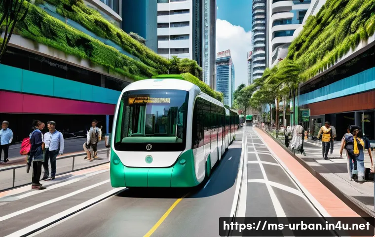 도시인프라 최적화 - A vibrant, high-angle view of a futuristic yet familiar Kuala Lumpur city street at daytime, showcas...