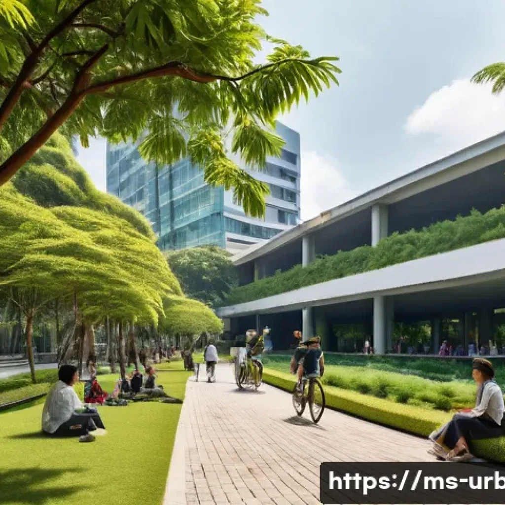 에너지효율적 도시설계 - **Prompt:** "A vibrant, sustainable Malaysian city scene during a pleasant afternoon. Wide, tree-lin...